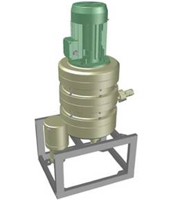 Сеператор с вертикальной осью вращения ротора. Зона сепарации гидроизолирована: момент вращения от электропривода передаётся через магнитную муфту. Среда нейтральная или щелочная - до pH 14. Объём концентрата тяжёлой или крупной фракции - до 20%. Режим работы непрерывный круглосуточный. Подача пульпы самотёком и под давлением. Число оборотов ротора - от 200 до 4000. Программируемые пуск и остановка, защита от перегрузки электродвигателя, регулировка энергопотребления по выходной мощности, - экономия электроэнергии. Предназначен для разделения органических в том числе волокнистых смесей и минеральных смесей мелкой, тонкой и пылевидной крупности.